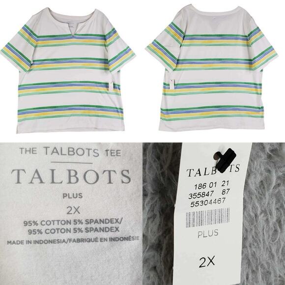 Talbots Shirt Cotton Button Striped Short Sleeve Women’s Size 2X New Split Neck - Picture 1 of 9